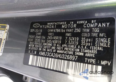 2017 Hyundai Tucson Sport from USA, damaged, VIN KM8J3CA26HU326897